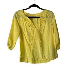 LOFT Petites Butter Yellow‎ Peasant Top Women's Small 100% Cotton Boho Blouse